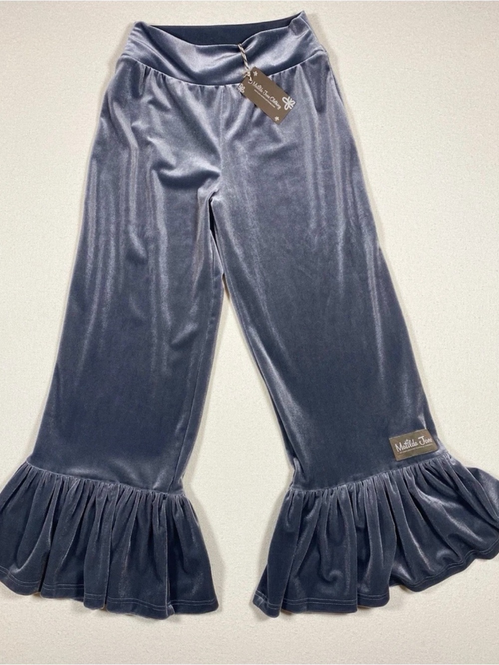Matilda Jane Velvet Ruffle Hem Pants - Blue Gray